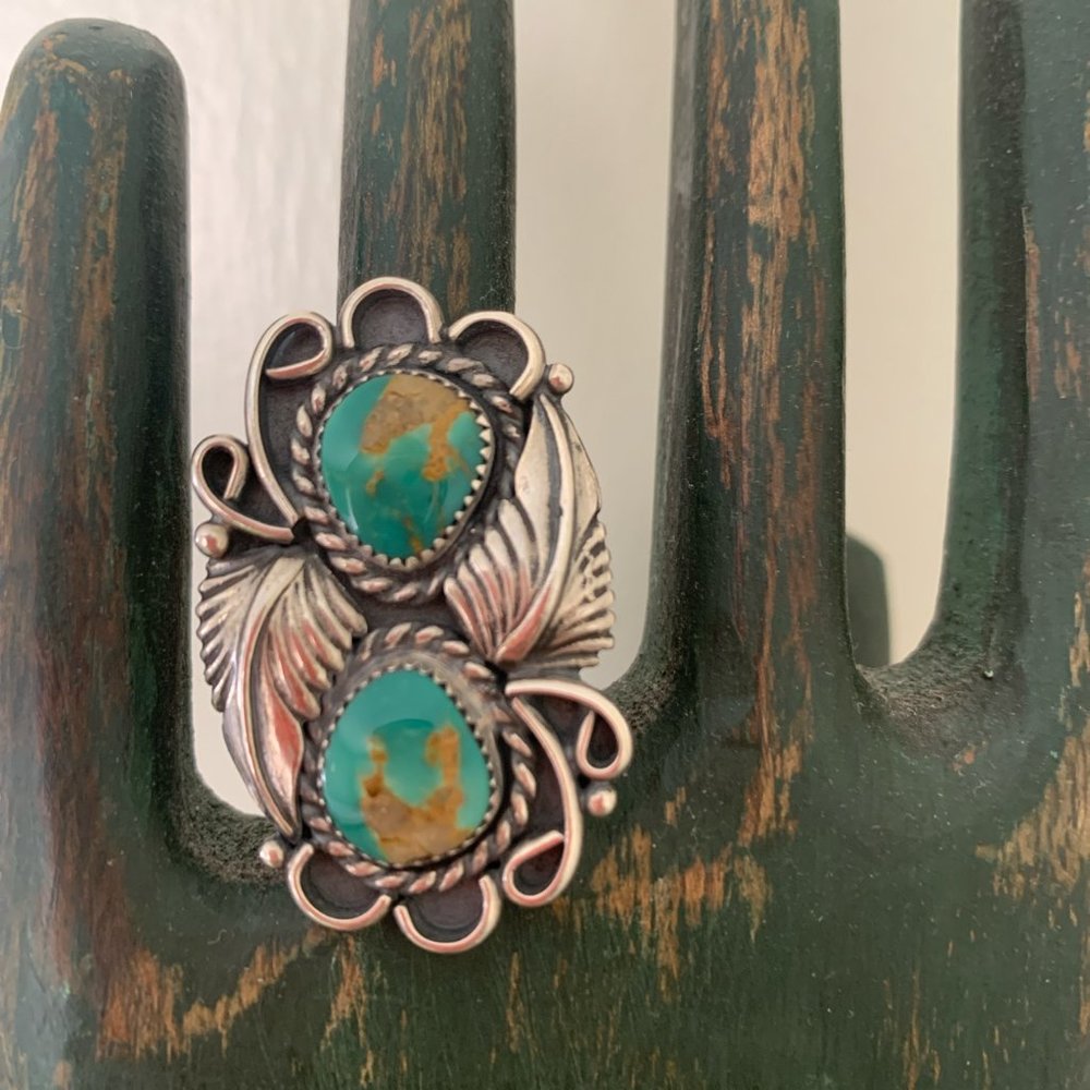 SIZE 6.5 Kingman Turquoise Sterling Silver Feather